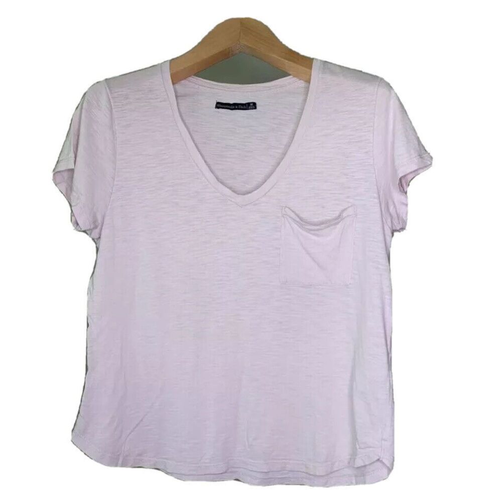 Abercrombie & Fitch Cotton Blend T-Shirt Womens M Pink Space Dye V-Neck Pocket